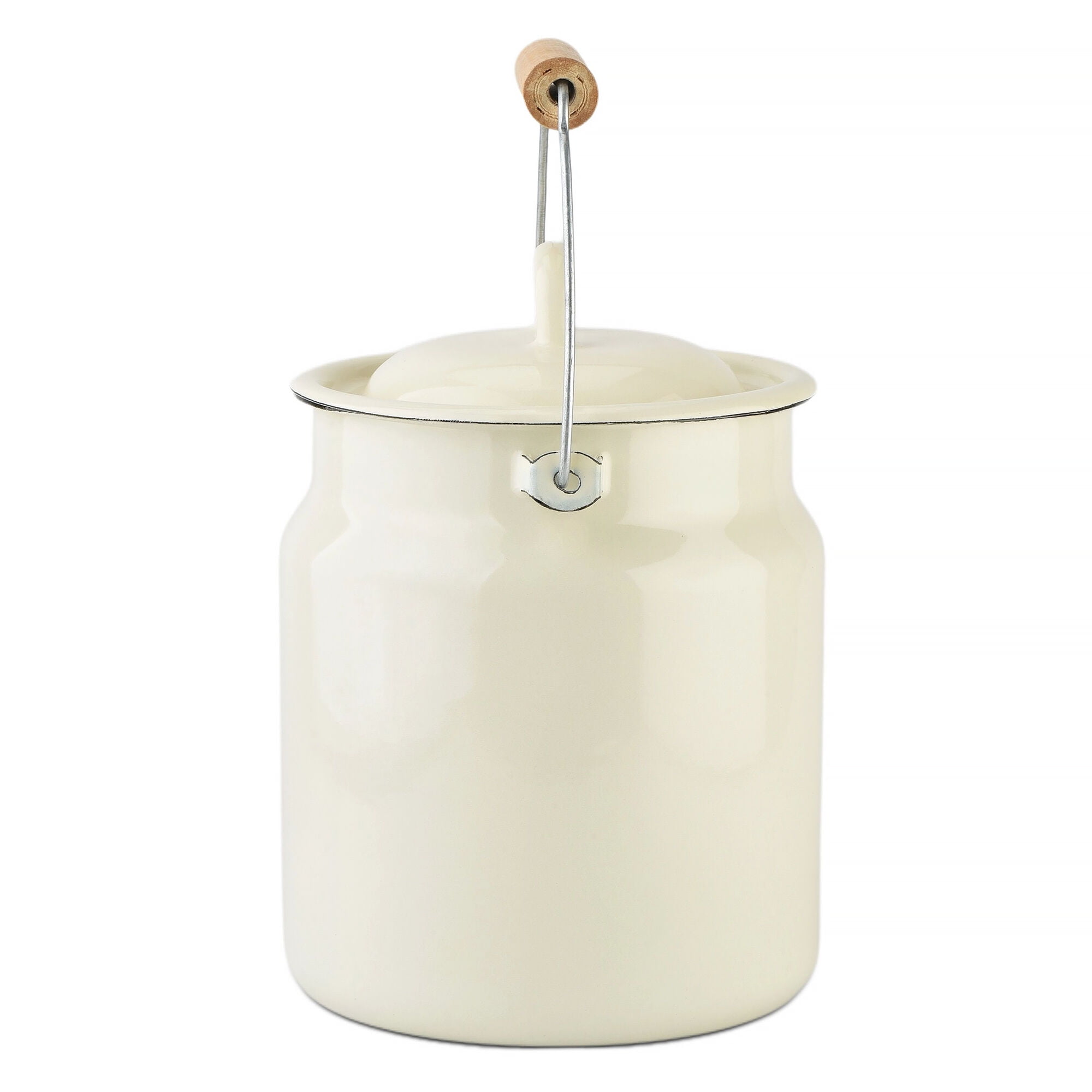 Novomoskovsjka Posuda Vintage Style Ivory Enamel Milk Can with Lid 3.5 Qt (3.3 L) Enameled Steel Milk Canister Kitchen Milk Keeper Milk Bucket Milk Container