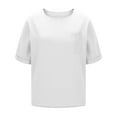 thumbnail image 5 of XUNKUSGA Womens Tops Comfortable Soild Color Cotton Linenn Womens Blouses Classic Casual Short Sleeve Crewneck Basic Tops Lightweight Loose Going Out Tops S-3XL White, 5 of 9