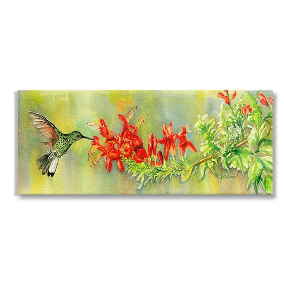 Stupell Industries Hummingbird & Red Lilies Animals & Insects Painting Gallery Wrapped Canvas Art Print Wall Art, 24 x 10