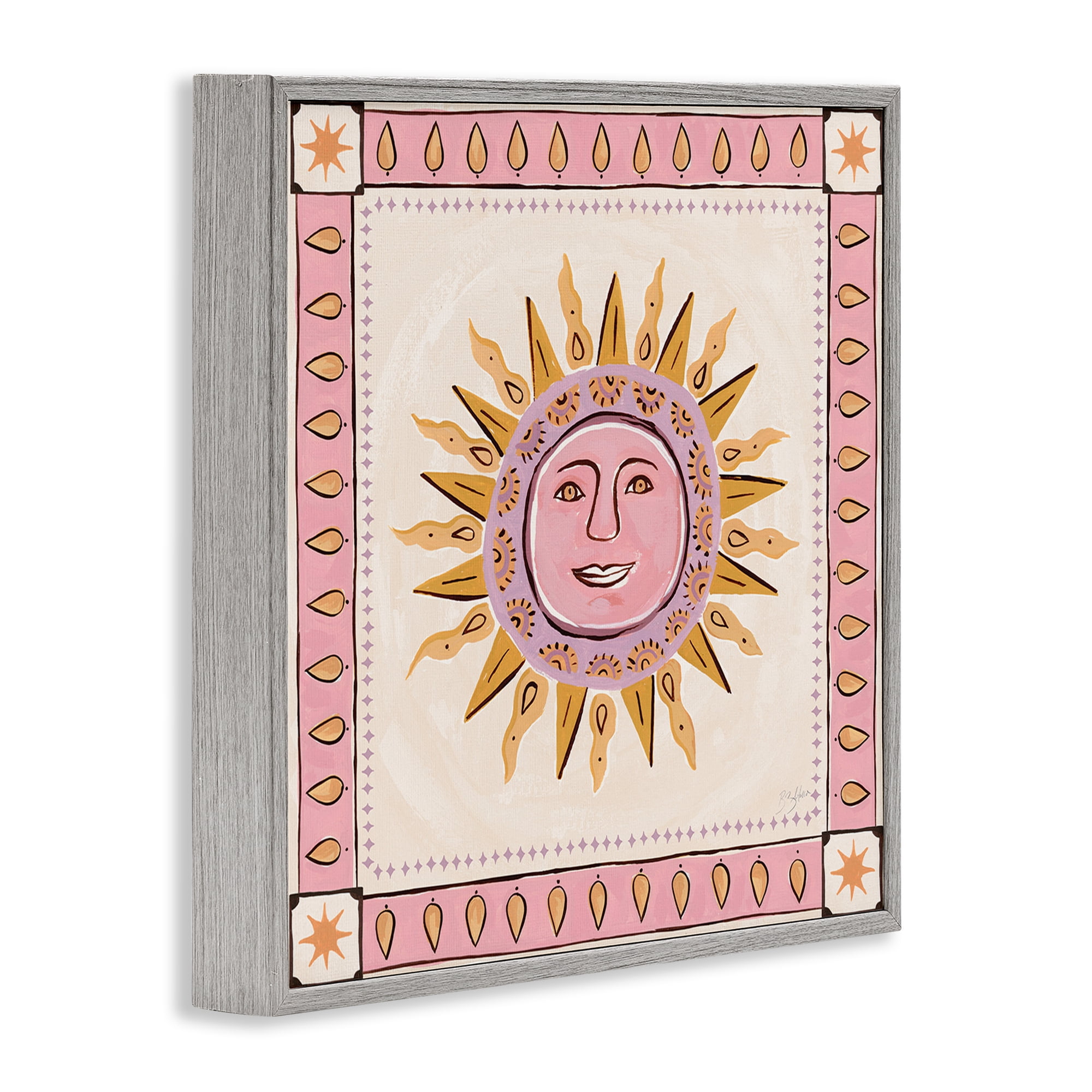 Stupell Industries Smiling Sun with Pink Border Gray Framed Giclee Art, design by Two If By Sea Studios