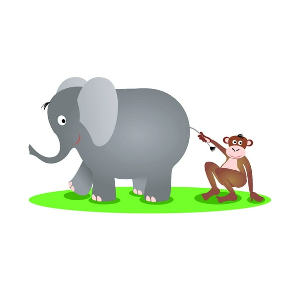 Vinyl Wall Sticker Decal Art - Cute Elephant and Monkey Friends- Kid's Room, Nursery or Playroom Perfect Decoration-Easy peel and Stick-Size :30" x 18".