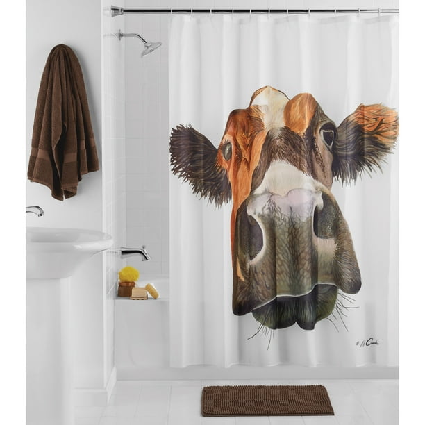Mainstays Cow 14pc Set With Printed Fabric Shower Curtain 70 X 72 Polyester Rug 17 X 24 And 12 Plastic Hooks Walmart Com Walmart Com