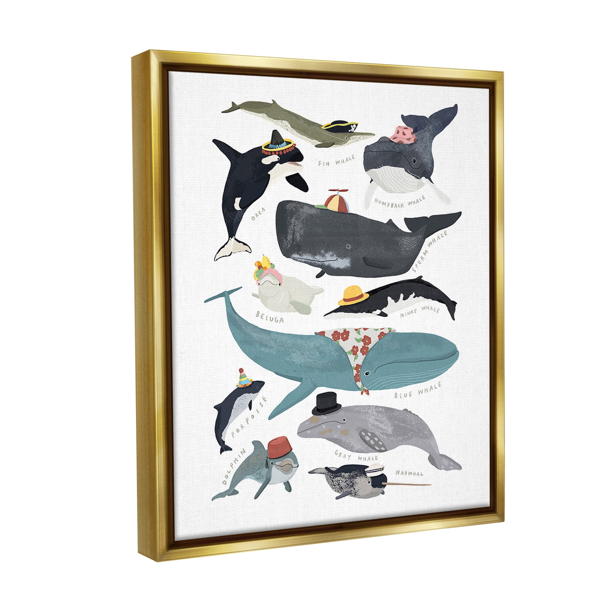 Stupell Industries Fashionable Sea Creatures Animals & Insects Painting Gold Floater Framed Canvas Art Print Wall Art, 17 x 21