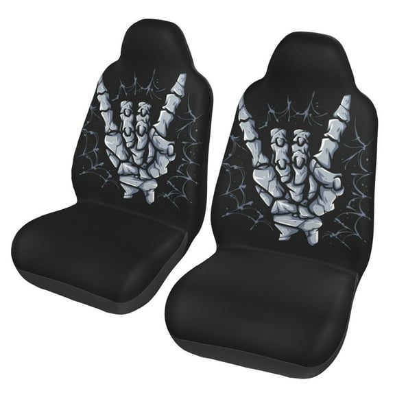 TEQUAN Front Seat Covers, Rock Skeleton Hand Gesture Pattern 2 Piece Car Seat Cover Fit Most Car SUV Truck Van