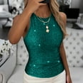 thumbnail image 5 of OGLCCG Women's Sequin Tank Tops Sleeveless Crew Neck Sparkly Party Camisole Vest Summer Casual Slim Fit Shimmer Blouse Tops,XL,Green, 5 of 8
