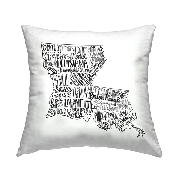 Stupell Industries Louisiana State Shape City Typography Map Design by The Saturday Evening Post Throw Pillow