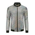 thumbnail image 5 of INSPIRE CHIC Holographic Varsity Jackets for Men's Full Zip Up Party Shiny Metallic Bomber Jackets 2XL Silver, 5 of 6