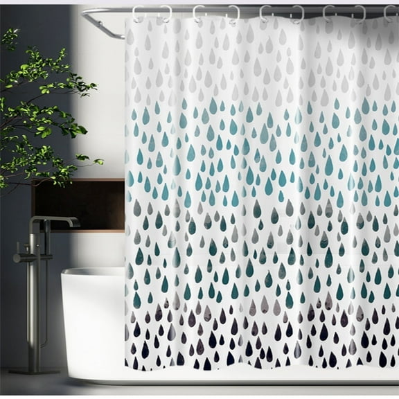 CNDRLEF PEVA Shower Curtain Liner, 72 x 72 in, Waterproof Raindrop Print, Reinforced Header with 12 Metal Grommets, 3 Bottom Magnets, 12 Hooks Included