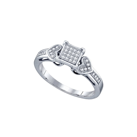 Sterling Silver Womens Round Diamond Square Cluster Heart Ring 1/10 Cttw
