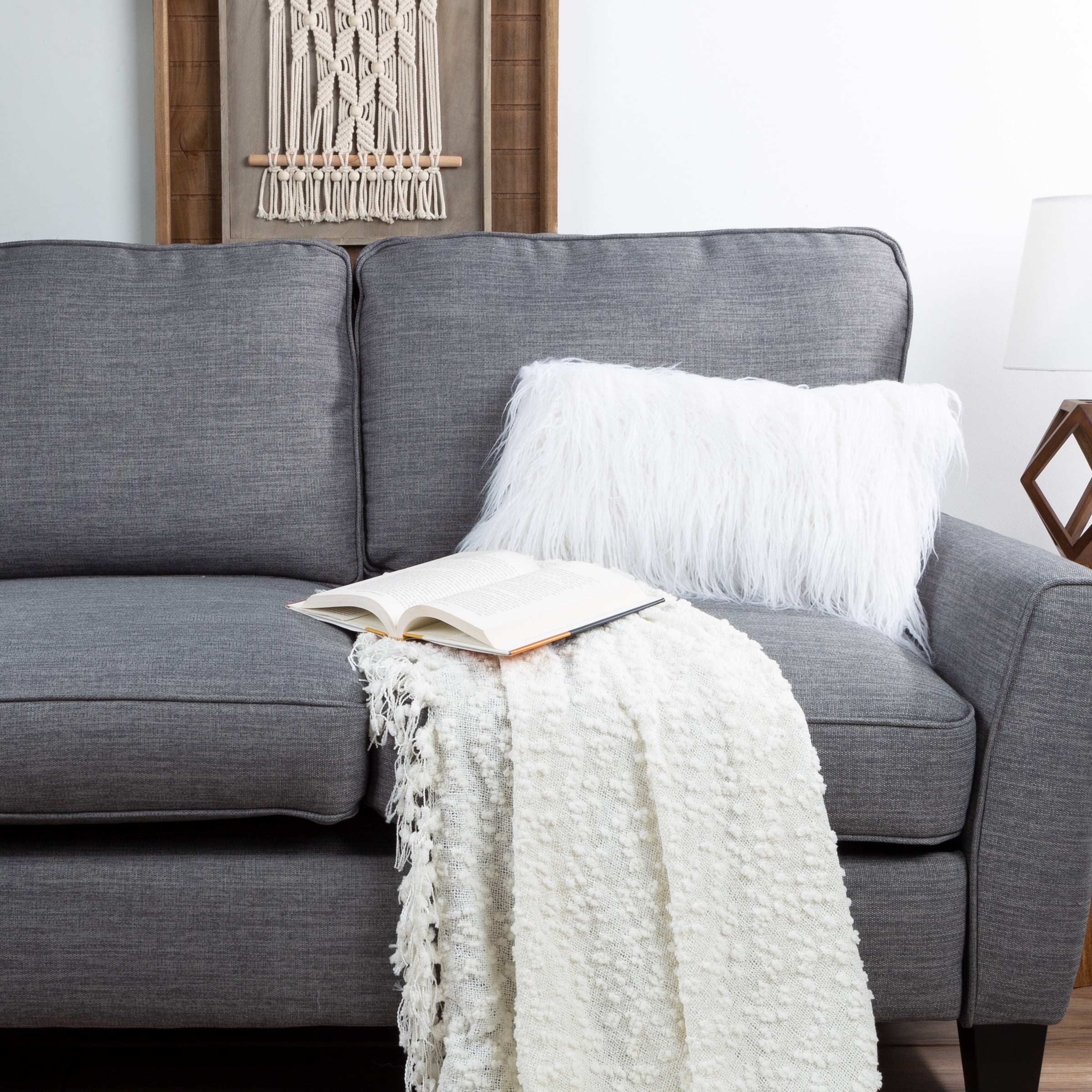 Somerset Home Mongolian Faux Fur Lumbar Pillow Cover & Insert- White, Adult, 1-piece