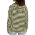 thumbnail image 3 of Buffalo David Bitton Womens Super Soft Knit Relaxed Fit Long Sleeve Striped Hoodie with Pockets (Large, Olive/White), 3 of 3
