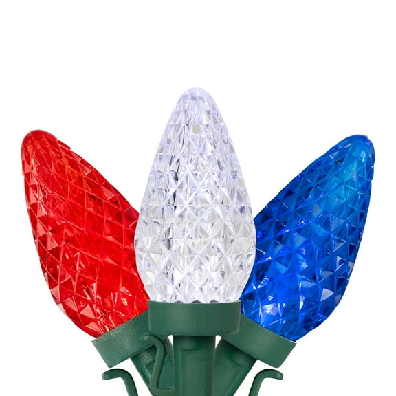 Northlight Patriotic LED C9 Faceted Christmas Lights - Red, White and Blue - 66' Green Wire - 100ct