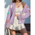 thumbnail image 4 of Women'S Knit Crochet Open Front Sweater Long Sleeve Button Flowers Loose Short Cardigan Outerwear Coats L, 4 of 7