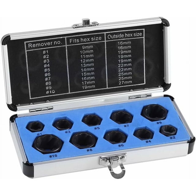 Jinsinto 10pcs 9-19mm Nut Bolt Remover Kit, Locking Bolt Extractor, Screw Head Broken Stud Extractor Tool Set with Storage Case