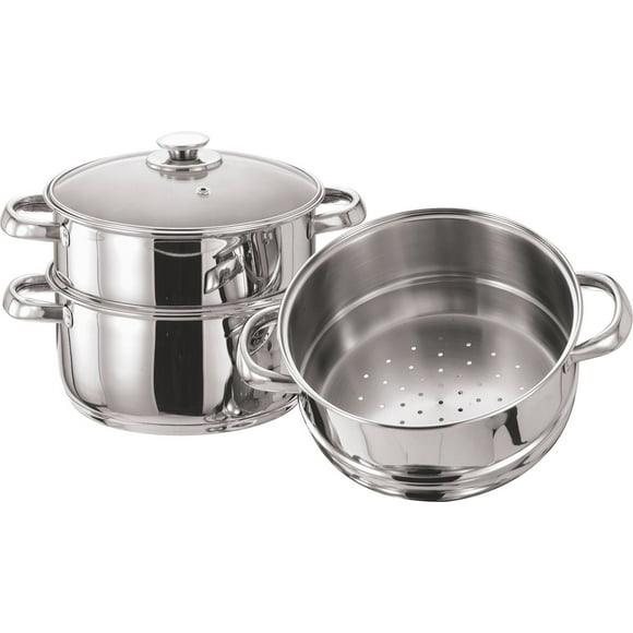 Stainless Steel 3 Tier Momos Steamer Set With Glass Lid & Handles - Silver, 18cm, 3 Liters | Gas & Induction Bottom - Tri Ply Multi Purpose Pasta Steamer, Idli Maker & Steamer - Durable Steamer