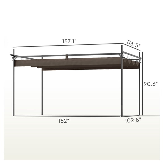 10' x 13' Metal Retractable Pergola Canopy, Outdoor Pergola for Garden, Patio, Backyard, Deck, Brown
