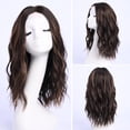 thumbnail image 2 of Dark Brown Highlighted Synthetic Wig for Women 16 Inch Medium Length Wavy Wigs with Middle Part Natural Look Daily Party Halloween, 2 of 7