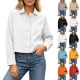 thumbnail image 2 of HongQid Womens Cropped Shirt Jacket Collared Double Button Long Sleeve Lightweight Outerwear Tops Ladies Trendy Clothes Solid Casual Shirts Shacket Spring Fall Outfits, 2 of 7