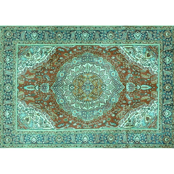 Ahgly Company Indoor Rectangle Medallion Turquoise Blue Traditional Area Rugs, 8' x 12'