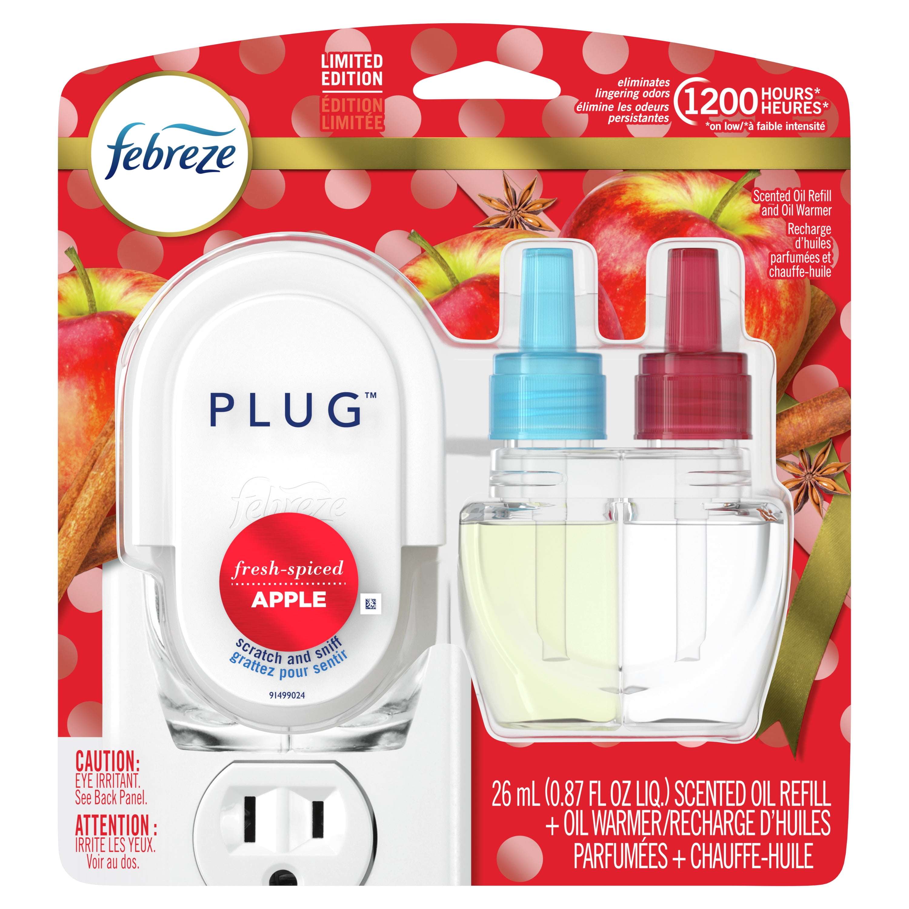 Febreze OdorEliminating Plug Air Freshener Refill + Oil Warmer, Apple