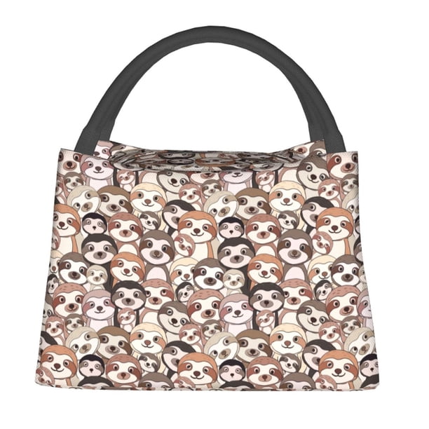 Easygdp Brown Sloth Bolsa de Almuerzo Insulada Reutilizable, Bolsa de Mano y Bandolera para Oficina, Trabajo, Viajes