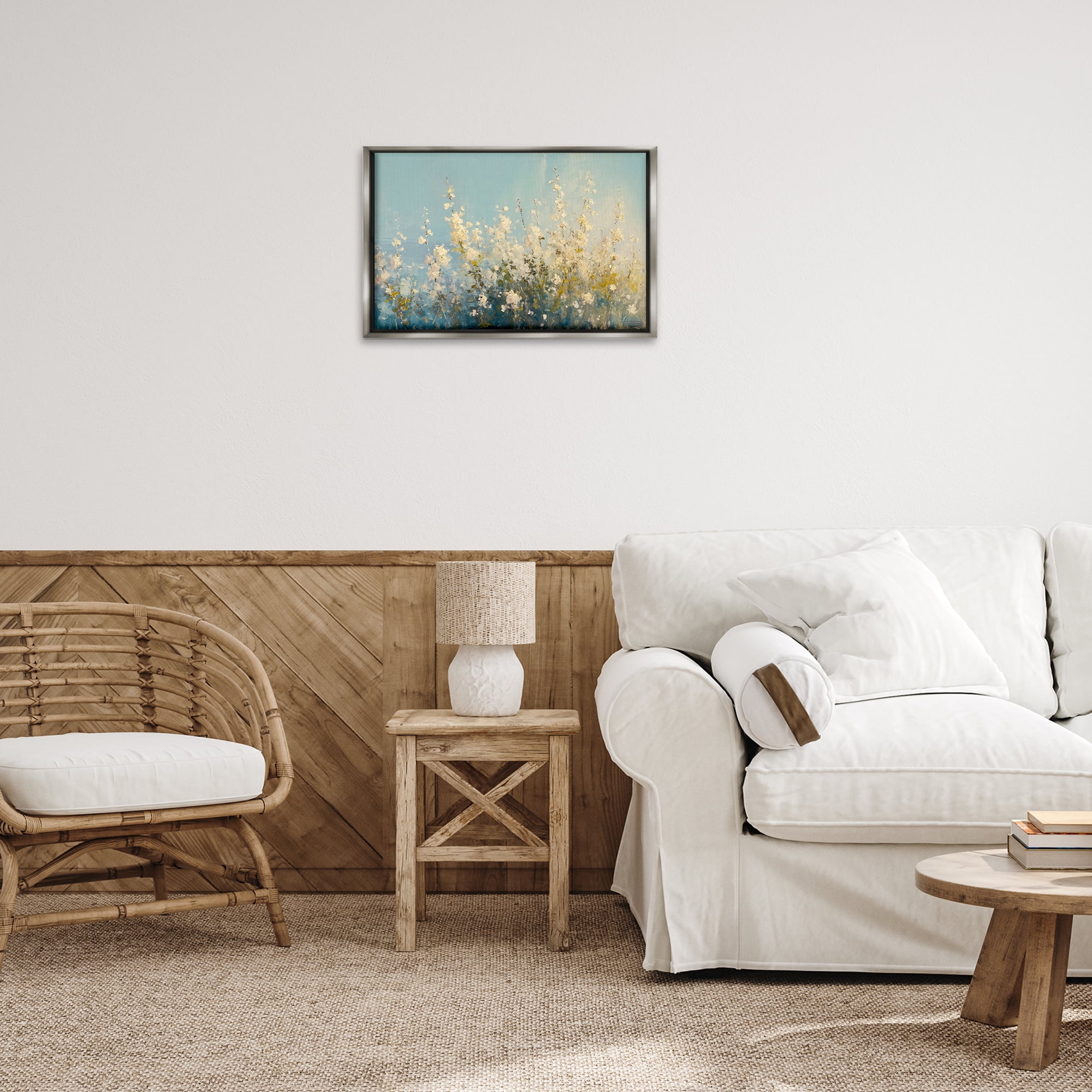 Stupell Industries Blooming Spring Garden Abstract Painting Gray Floater Framed Canvas Art Print Wall Art, 25 x 17