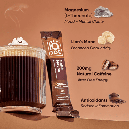 IQJOE Mushroom Coffee Packets (16 Servings) Lion’s Mane, Magtein Magnesium, Antioxidants, Adaptogens - Variety Pack - Instant Coffee for Focus, Clarity, Mood, Energy Boost - Sugar Free, Keto, Vegan