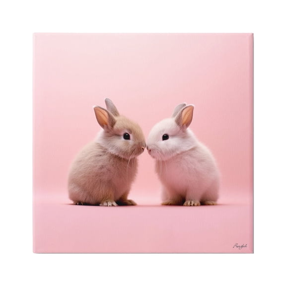 Stupell Industries Baby Bunnies on Pink Animals & Insects Painting Gallery Wrapped Canvas Art Print Wall Art, 17 x 17