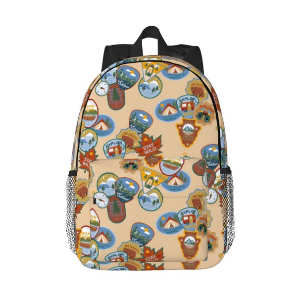 Easygdp Camp Badge Mochila Ligera de 15 Pulgadas para Estudiantes, Mochila Cómoda para la Escuela y Viajes, Correas Ajustables