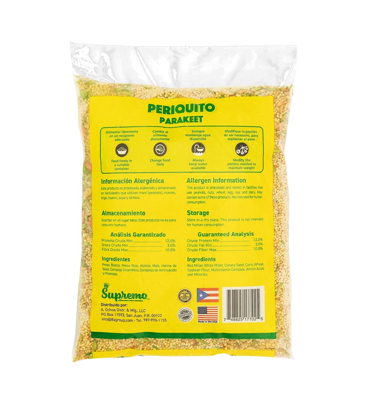 Supremo Alimento Para Periquito, Parakeet Bird Seed, 2lb Plastic Bag