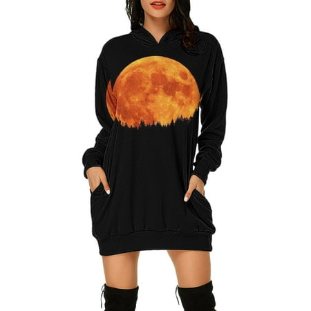 

NECHOLOGY Womens Maternity Dresses Women Halloween Printing Long Sleeve Hoodie Sweatshirt Pocket Womens Dresses Maxi Black XX-Large