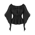 thumbnail image 2 of ABATAB Women Renaissance Shirts Medieval off Shoulder Long Bell Sleeve Tops Trendy Smocked Waist Drawstring Pullover Blouses(X-Large,Black), 2 of 6