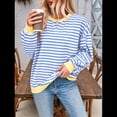 thumbnail image 4 of Sudadera Holgada Informal de Larga con Cuello Redondo y Bloques de Colores A Rayas de Gran Tamaño para Mujer, Estilo Y2K Azul S, 4 of 10
