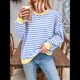 thumbnail image 4 of Sudadera Holgada Informal de Larga con Cuello Redondo y Bloques de Colores A Rayas de Gran Tamaño para Mujer, Estilo Y2K Azul L, 4 of 10