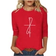 thumbnail image 2 of Mifsaly 3/4 Sleeve Tops for Women Casual Script Faith Graphic Top Crewneck Cotton Shirt Soft Stretchy Slim Fit Summer Blouse Elegant Religious Style Tee S, 2 of 5