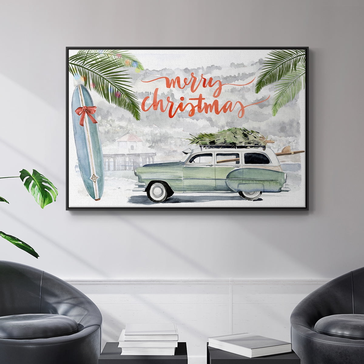 So Cali Christmas Collection A - Framed Gallery Wrapped Holiday Canvas - 17 x 25 - Black Frame