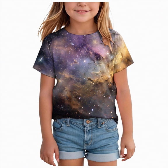 UAYOTSE Girls Short Sleeve Shirts Tie Front Tie Dye Print Summer Tee Tops,Sizes 12-13 Years
