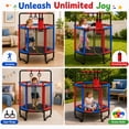 thumbnail image 2 of 55" Toddler Trampoline, Activity Center with Gym Bar, Punching Bag, Rings, Ball Pit, Kids Trampoline, Indoor Toddler Play Gym, Mini Trampoline for Ages 3–6, 110lbs Weight Capacity, Blue, 2 of 8