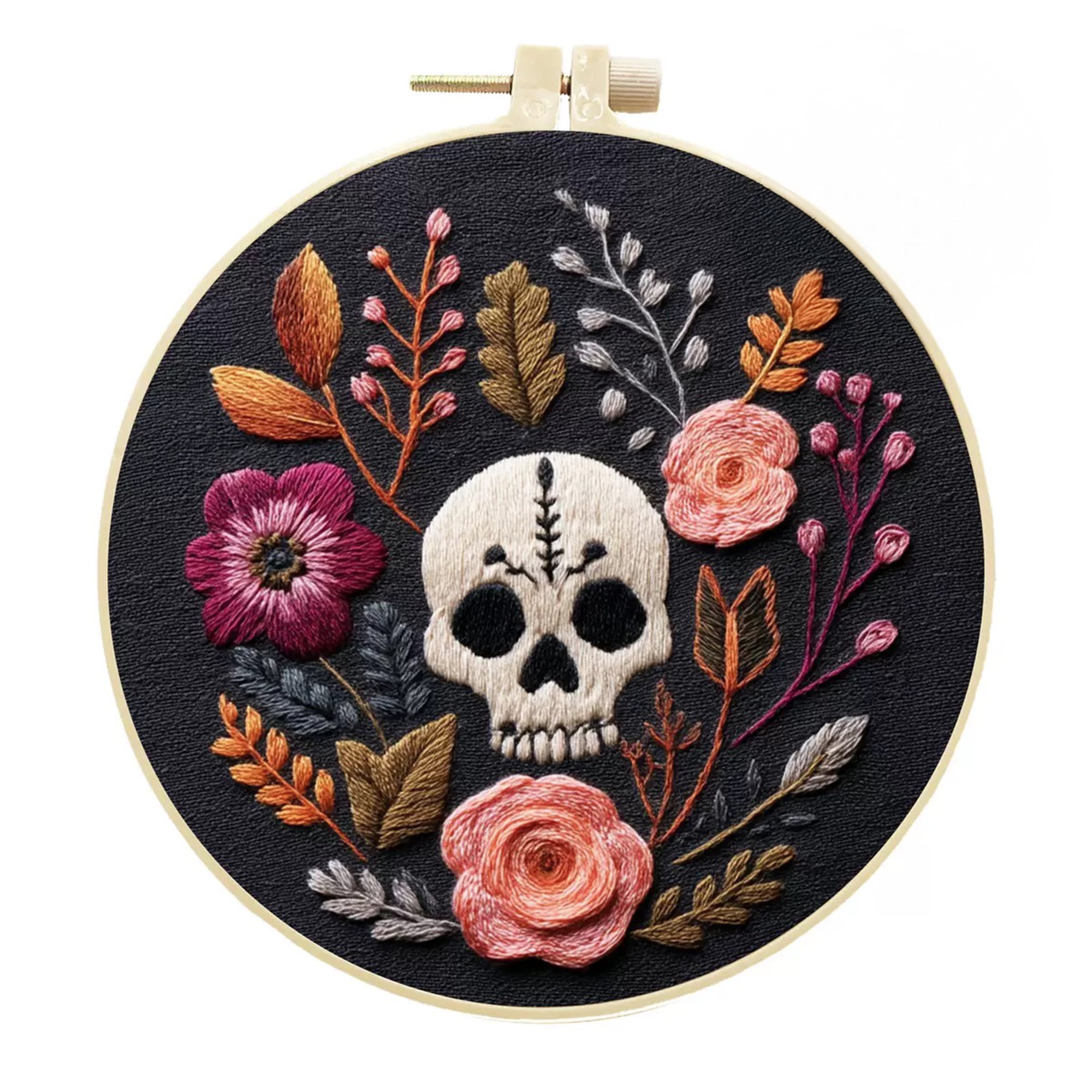 5‑Pack Mexican Floral Skull Embroidery Kits DIY Cross Stitch Set for Beginners Includes Hoops Threads Patterns Gift for Room Decor Tote or Apparel
