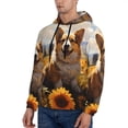 thumbnail image 2 of KLL Cute Corgi Sunflower Print Mens Hoodie Long Sleeve Casual Pullover Hooded Sweatshirt Fashion Drawstring Hoodies with Pocket-4X-Large, 2 of 6