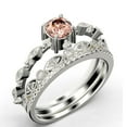 thumbnail image 3 of Dazzling Boho & hippie 2.25 Carat Round Morganite And Diamond Moissanite Engagement Ring, Wedding Ring in 925 Sterling Silver With 18k White Gold Plating, Affordable Gift, Trio Set, Matching Band, 3 of 4