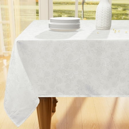 Rectangle Tablecloth 60x84 Inch, Waterproof Damask Jacquard Table Cloth, Washable Fabric Table Covers for Dining, Parties, Indoor and Outdoor, Beige