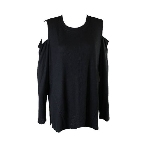 RACHEL Rachel Roy Womens Trendy Plus Size Black Ribbed Cold-Shoulder Top 0X