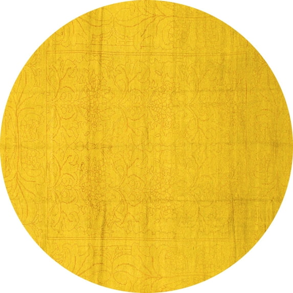 Ahgly Company Indoor Round Abstract Yellow Modern Area Rugs, 3' Round