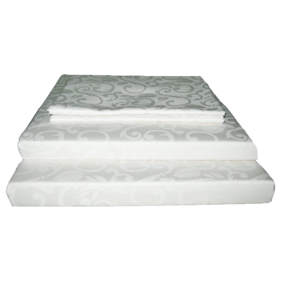 Just Linen 300 TC 100% Egyptian Quality Cotton, Genuine Jacquard Damask Self Floral Designed White, Queen Bedding 4 Piece Sheet Set with Deep Pocketed Fitted Sheet