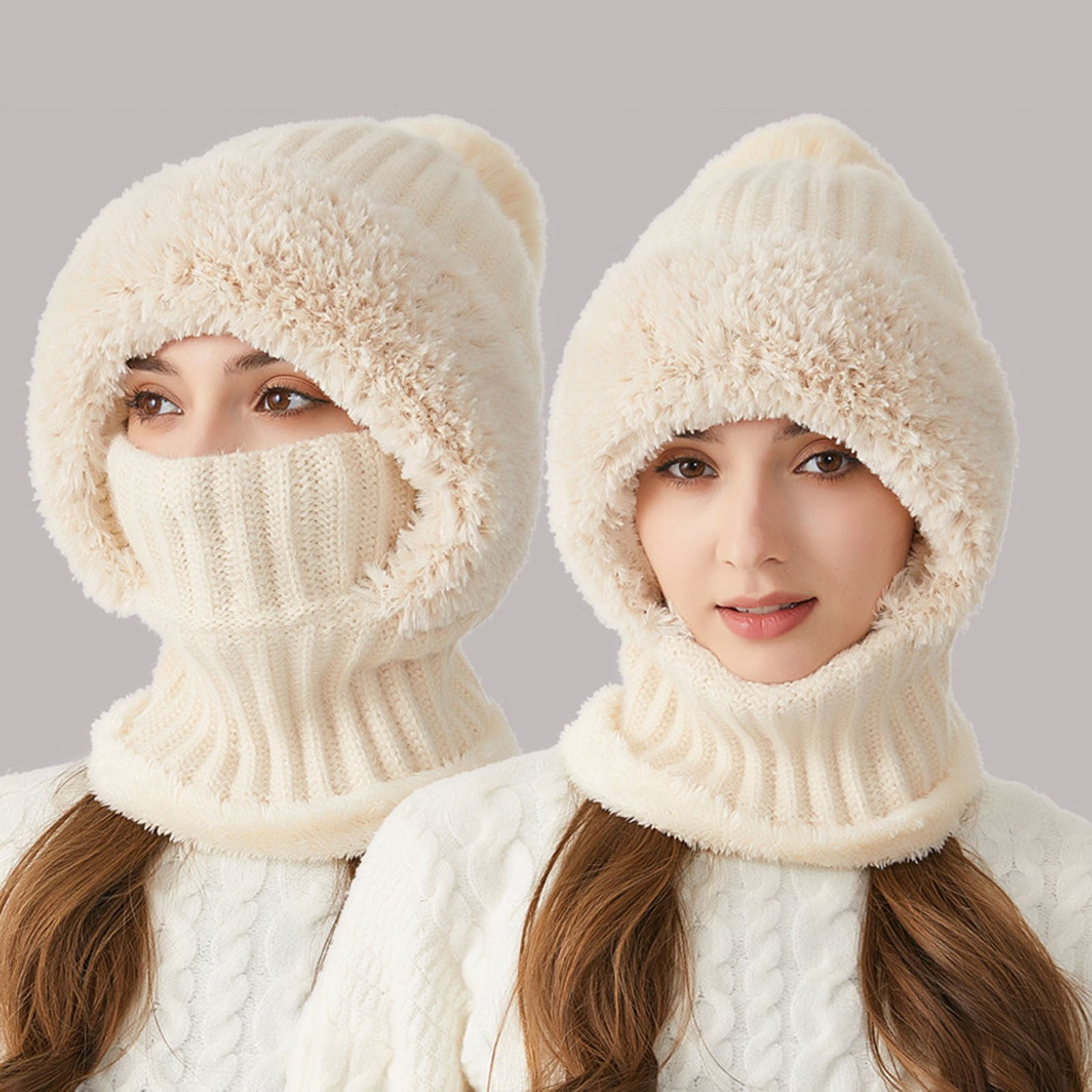 GPOECD Winter Windproof Knitted Hat Thermal Ear Cap for Outdoor Cycling Activities Beige,One Size