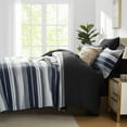 thumbnail image 6 of Flymme Striped Comforter Set Queen Size 7 Piece Bed in a Bag Blue Gray Patchwork Striped Comforter and Sheet Set Soft Microfiber Complete Bedding Set, 6 of 8