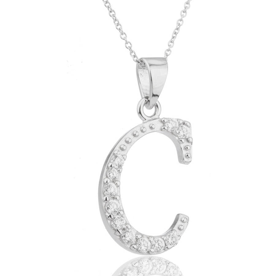 Pori Jewelers CZ Sterling Silver C Initial Pendant Necklace - Walmart.com