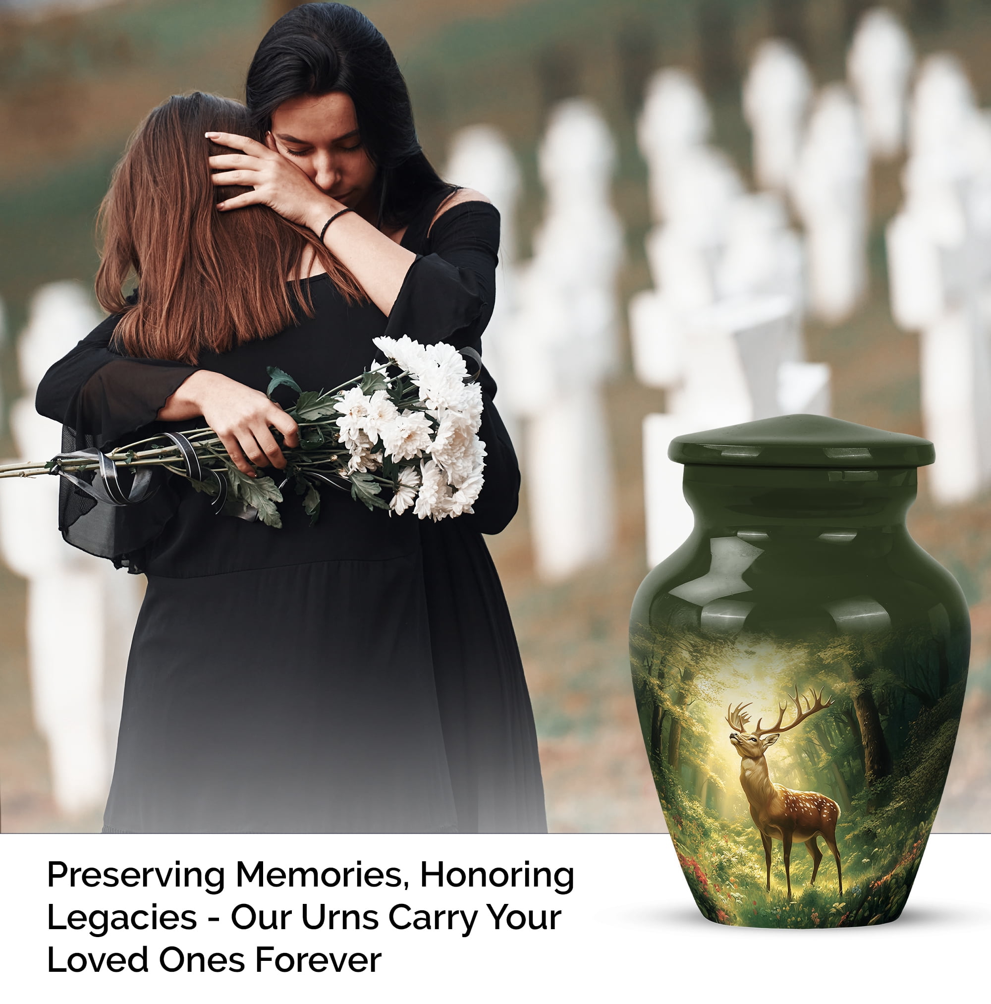 MUKTIVE Deer Burial Urns for Human Ashes Adult Man & Women - Small Keepsake Urns for Human for Husband & Wife - Cremation Urn for Adult Male - Remembrance for Mom & Dad - 3 Inch