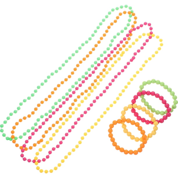 1 juego de collar de cuentas de neón, pulsera de cadena de bolas con cuentas, accesorios para vestido de fiesta (collar y pulsera)
